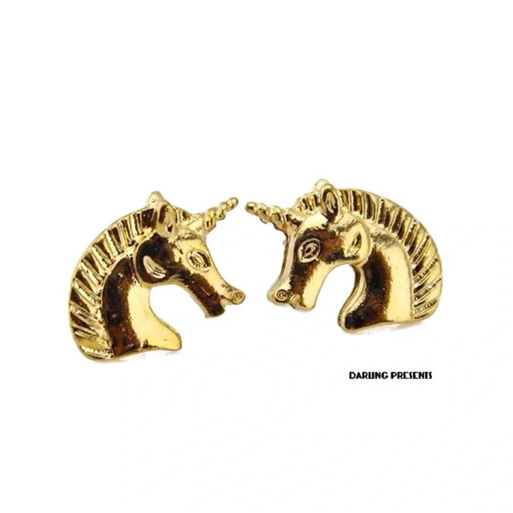 Unicorn Stud Earrings Women Color Gold